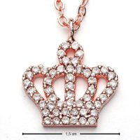Toptan Rose Renk Kral Taçı Zirkon Kadın Kolye - 1048