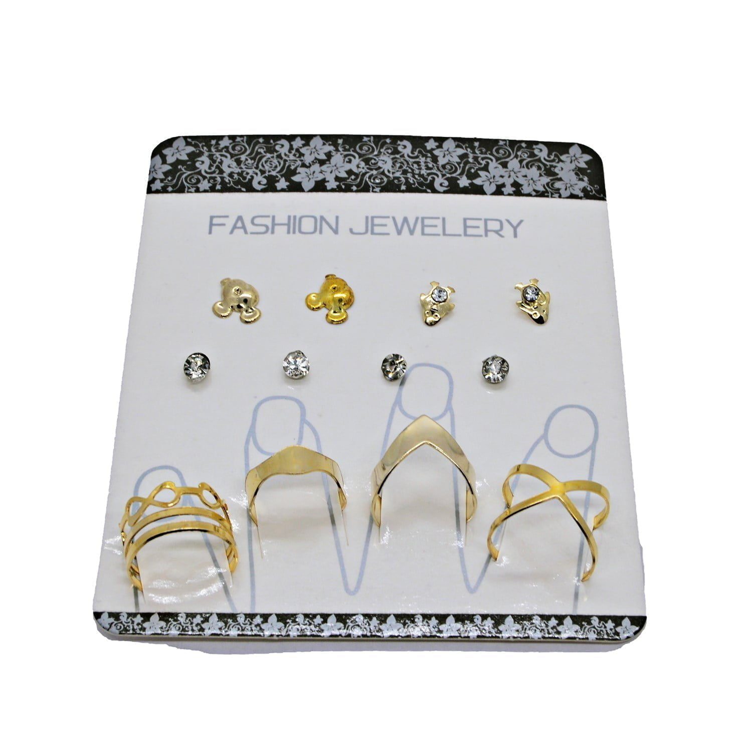 Toptan Altın Renk Kombin Yüzük Küpe Seti 982 3 Toptan Altın Renk Kombin Yüzük Küpe Seti 982