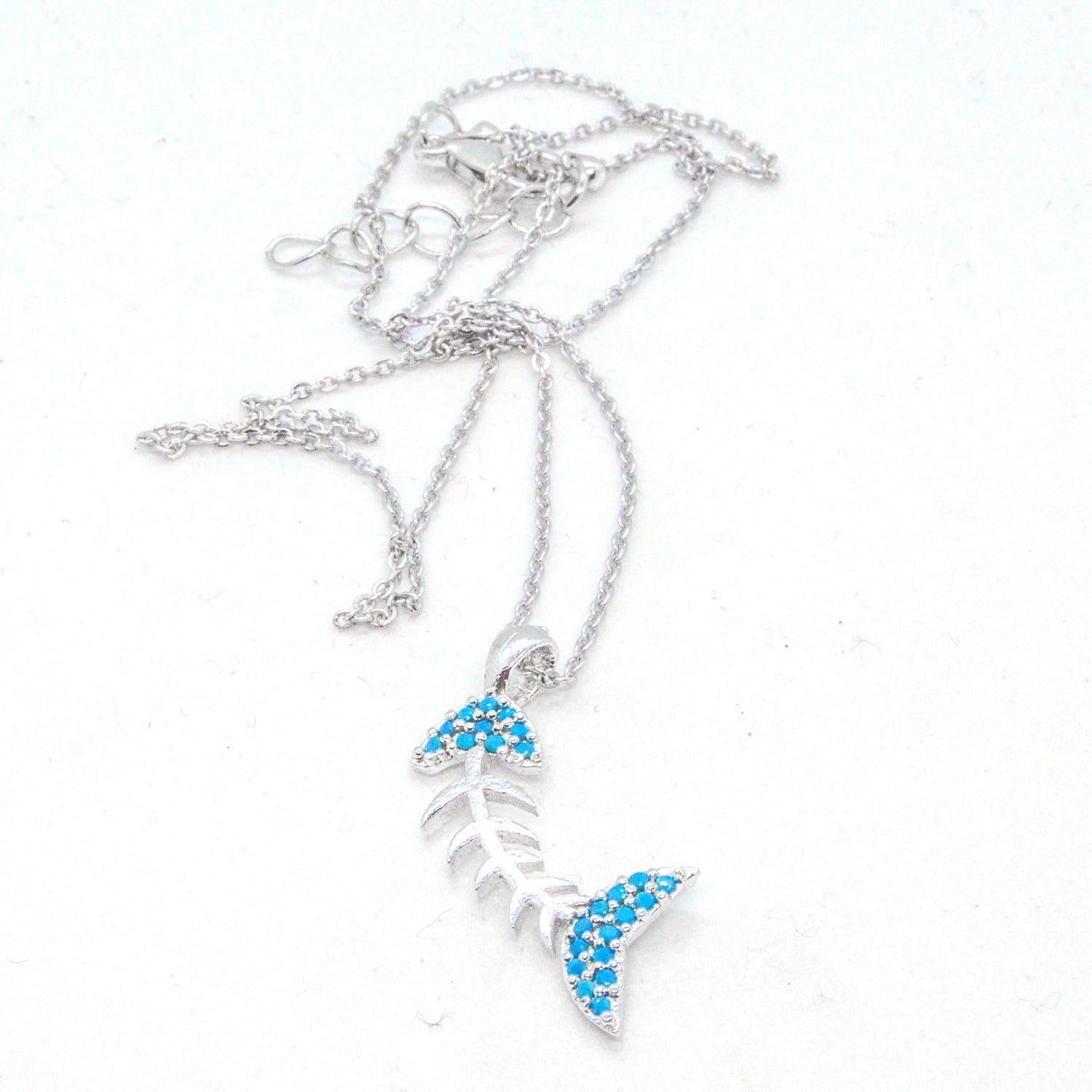 Toptan Gümüş Renk Zirkon Taşlı Balık İskelet Kılçık Turkuaz Taşlı Kolye 937 3 Toptan Gümüş Renk Zirkon Taşlı Balık İskelet Kılçık Turkuaz Taşlı Kolye 937