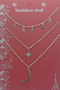 Alternative view of Toptan Gümüş Renk Kutup Yıldızı Ve Hilal Figürlü Çok Katmanlı Kombin Kolye 960