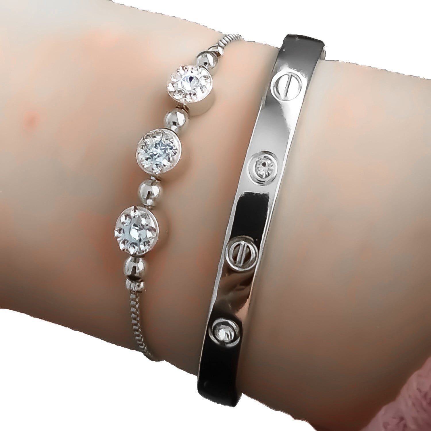 Toptan Gümüş Renk Kombin Bileklik Seti Cartier Taşlı Bileklik Ve Zirkon Macun Bileklik - 1036 9 Toptan Gümüş  Renk Kombin Bileklik Seti Cartier Taşlı Bileklik Ve Zirkon Macun Bileklik - 1036 - Görsel 7