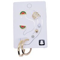 Toptan Altın Renk Karpuz Dilim Kombin Küpe - 972