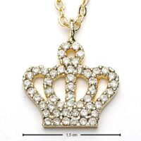 Toptan Altın Renk Kral Taçı Zirkon Kadın Kolye - 1047