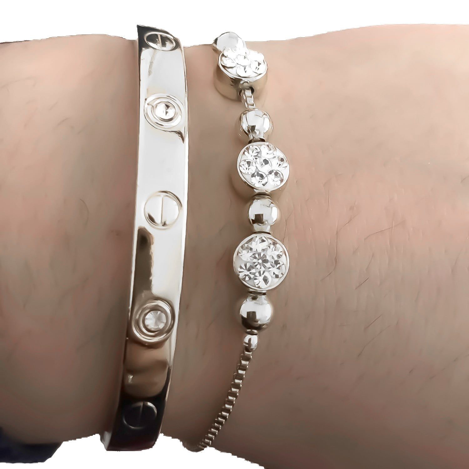 Toptan Gümüş Renk Kombin Bileklik Seti Cartier Taşlı Bileklik Ve Zirkon Macun Bileklik - 1036 8 Toptan Gümüş  Renk Kombin Bileklik Seti Cartier Taşlı Bileklik Ve Zirkon Macun Bileklik - 1036 - Görsel 6