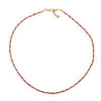 Toptan Altın Renk Kırmızı Boru Boncuk Kolye - 1158