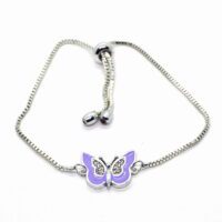 Toptan Gümüş Renk Mor Mineli Zirkon Taşlı Kelebek Asansör Bileklik - 1102