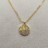 Toptan Altın Renk Zirkon Taşlı İstiridye Deniz Kabuğu Kolye  1110