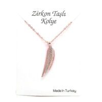 Toptan Rose Renk Zirkon Yaprak Kolye  - 1128