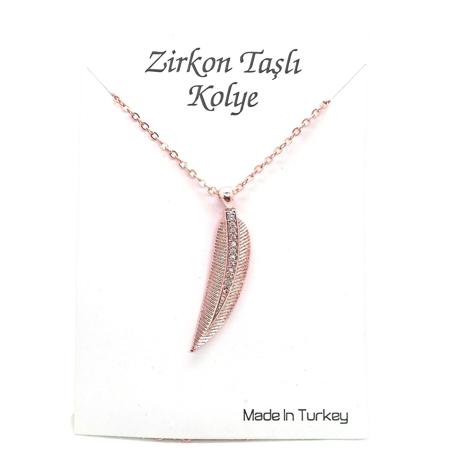 Toptan Rose Renk Zirkon Yaprak Kolye - 1128 3 Toptan Rose Renk Zirkon Yaprak Kolye - 1128