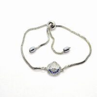 Toptan Gümüş  Renk Zirkon Taşlı İstiridye Deniz Kabuğu Asansör Bileklik - 1109