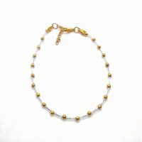 Toptan Altın  Renk Beyaz Boru Boncuk Halhal  - 1193