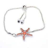 Toptan Gümüş Renk Zirkon Taşlı Kırmızı Mineli Deniz Yıldızı Asansör Bileklik 1106