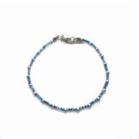 Toptan Gümüş Renk Parlak Mavi  Boru Boncuk Halhal  - 1191