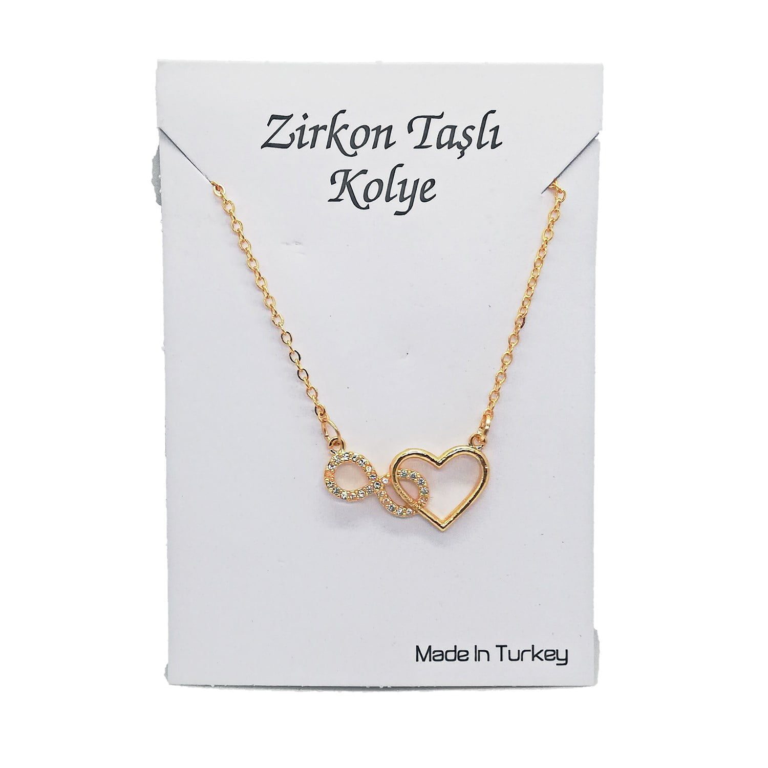 Toptan Altın Renk Zirkon Taşlı Kalp Sonsuzluk Kolye - 1119 5 Toptan Altın Renk Zirkon Taşlı Kalp Sonsuzluk Kolye - 1119 - Görsel 3