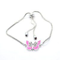 Toptan Gümüş Renk Pembe Mineli Zirkon Taşlı Kelebek Asansör Bileklik - 1103