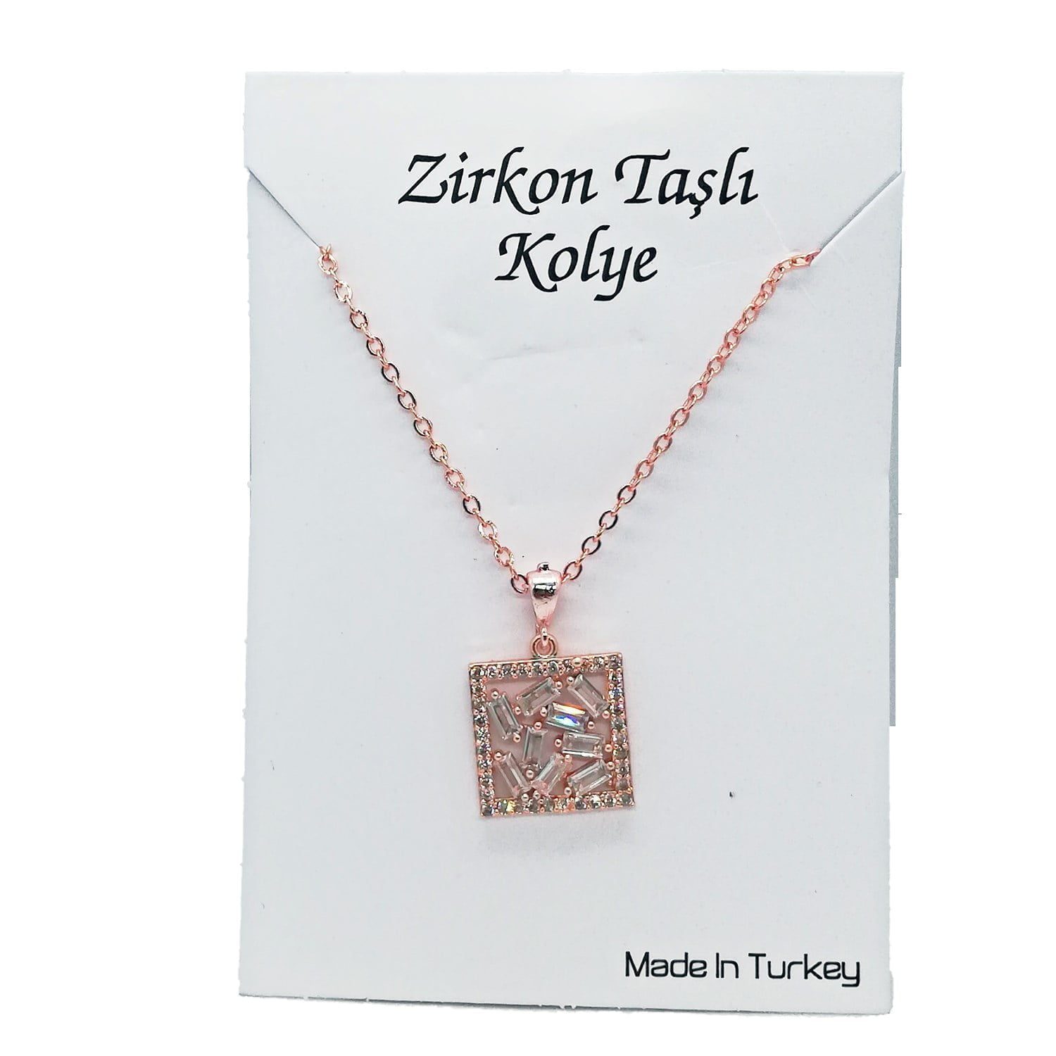 Toptan ROSE Renk Zirkon Taşlı Kare Baget Kolye - 1121 3 Toptan ROSE Renk Zirkon Taşlı Kare Baget Kolye - 1121