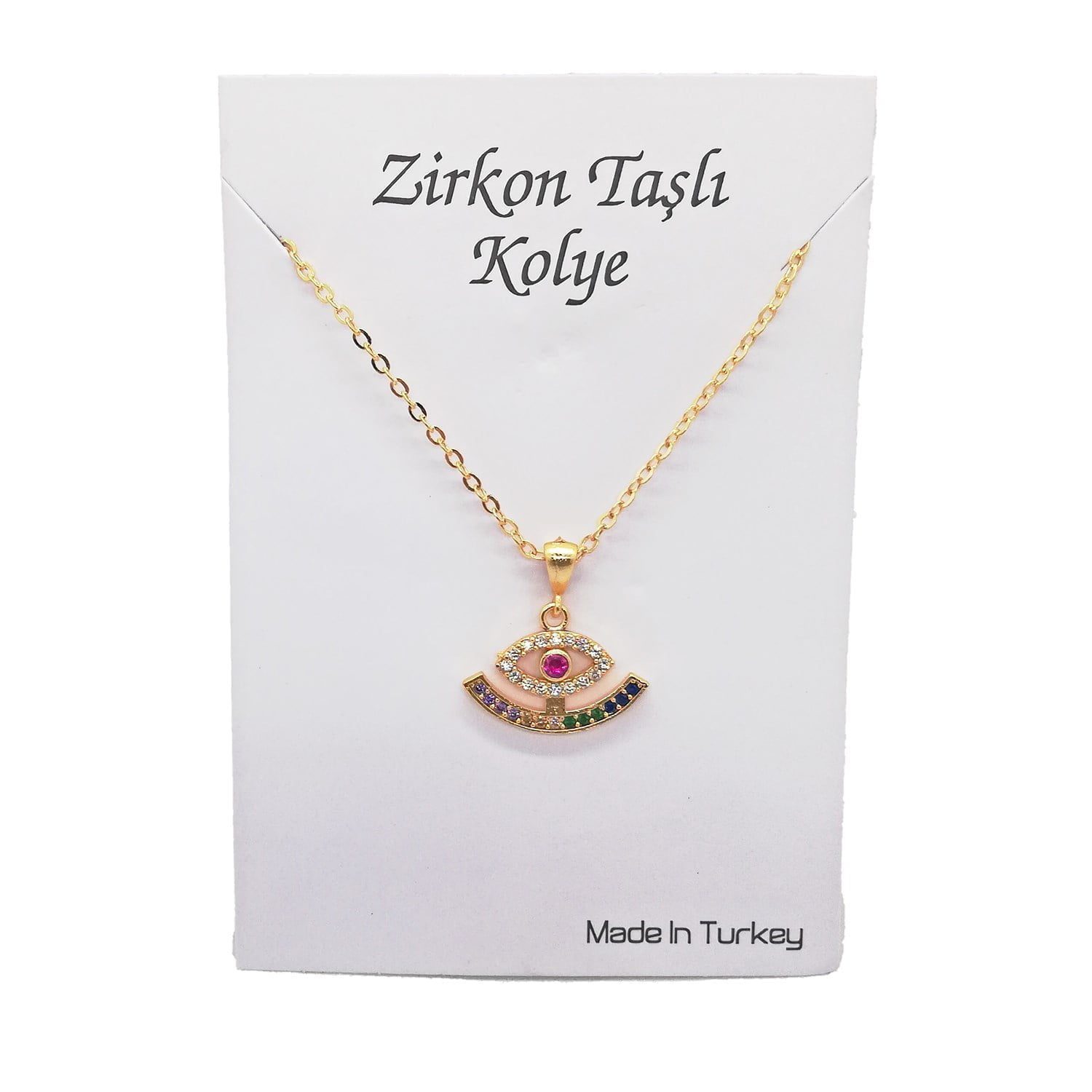 Toptan Altın Renk Zirkon Renkli Göz Kolye - 1124 3 Toptan Altın Renk Zirkon Renkli Göz Kolye - 1124