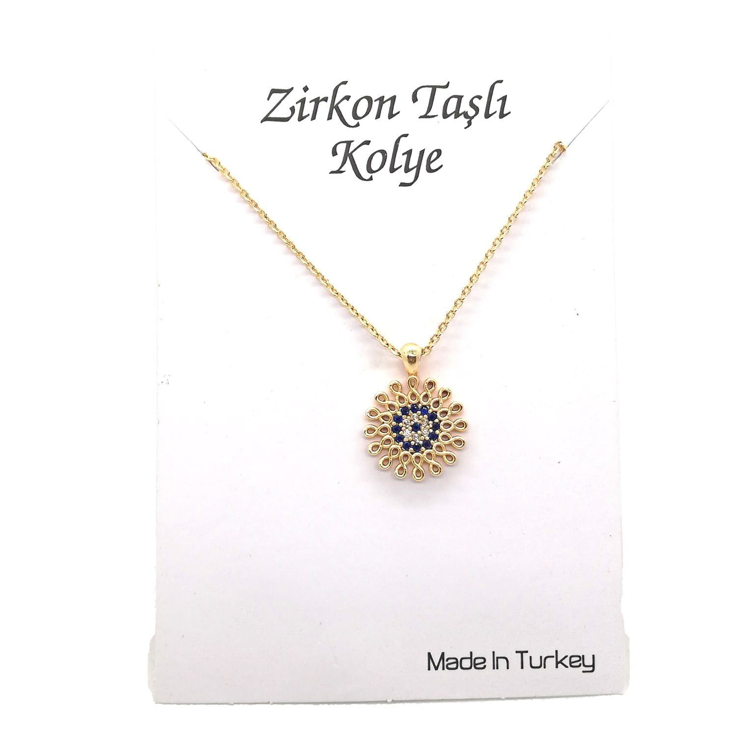 Toptan Altın Renk Zirkon Taşlı Yuvarlak Nazar Sonsuzluk Kolye - 1129 5 Toptan Altın Renk Zirkon Taşlı Yuvarlak Nazar Sonsuzluk Kolye - 1129 - Görsel 3