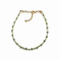 Toptan Altın  Renk Yeşil Boru Boncuk Halhal  - 1194