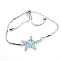 Toptan Gümüş Renk Zirkon Taşlı Mavi  Mineli Deniz Yıldızı Asansör Bileklik 1105