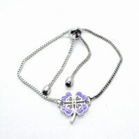 Toptan Gümüş  Renk Mor Mineli Yonca Zirkon Taşlı Asansör  Bileklik-- 1093