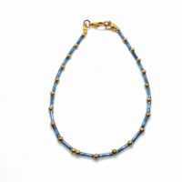 Toptan Altın Renk Parlak Mavi  Boru Boncuk Halhal  - 1190