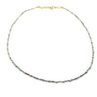 Toptan Altın Renk Cancan Mavi Boru Boncuk Kolye - 1153