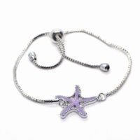 Toptan Gümüş Renk Zirkon Taşlı Mor Mineli Deniz Yıldızı Asansör Bileklik 1107