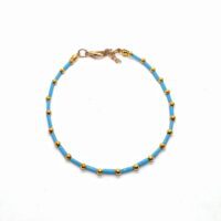 Toptan Altın Renk Mavi  Boru Boncuk Halhal  - 1189