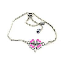 Toptan Gümüş Renk Pembe Mineli Yonca Zirkon Asansör  Bileklik- 1090