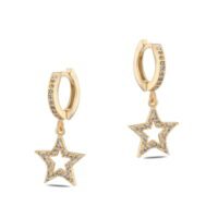 Toptan Altın Renk Mengeç Sallantılı Zirkon Küpe - 1355