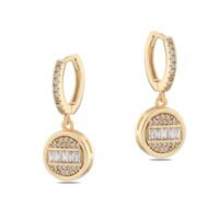 Toptan Altın Renk Mengeç Sallantılı Zirkon Küpe - 1335