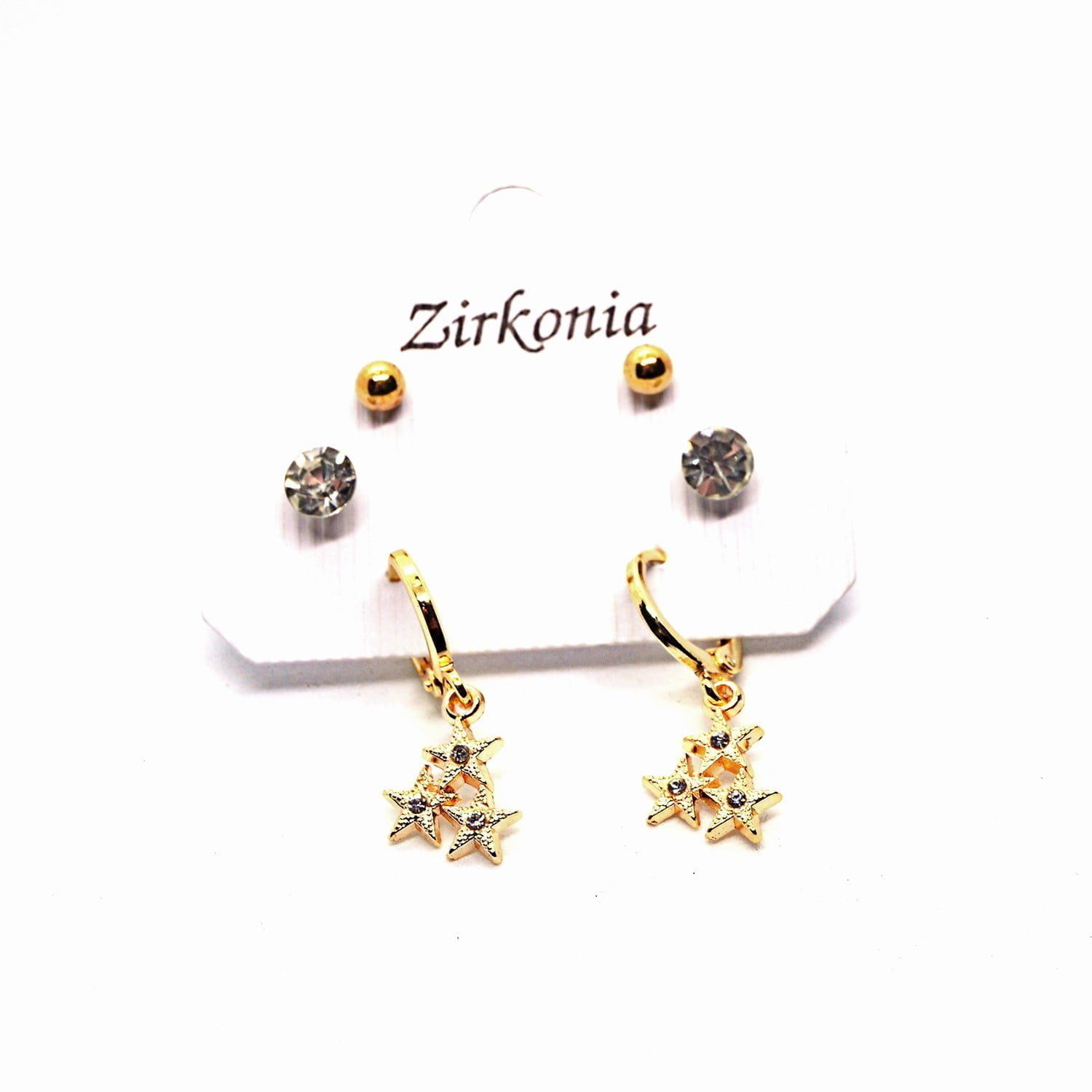 Toptan Altın Renk Üç Yıldız Zirkon Küpe - 1080 3 Toptan Altın Renk Üç Yıldız Zirkon Küpe - 1080