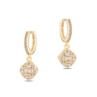 Toptan Altın Renk Mengeç Sallantılı Zirkon Küpe - 1359