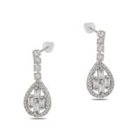 Toptan Gümüş Renk Şerit Sallantılı Çivili Zirkon Küpe - 1328