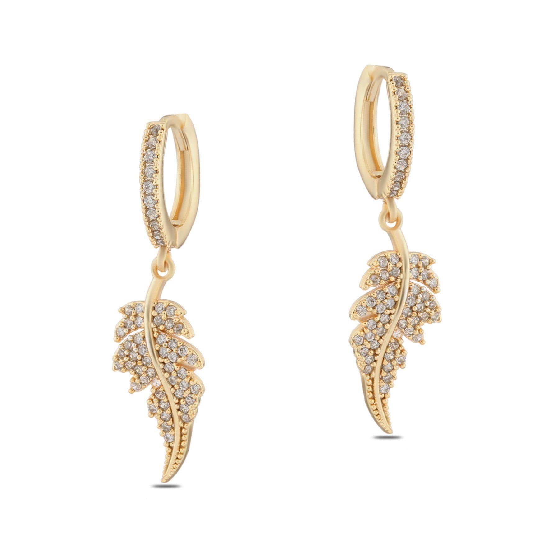 Toptan Altın Renk Mengeç Sallantılı Zirkon Küpe - 1357 3 Toptan Altın Renk Mengeç Sallantılı Zirkon Küpe - 1357