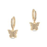 Toptan Altın Renk Mengeç Sallantılı Zirkon Küpe - 1339