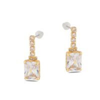 Toptan Altın Renk Şerit Sallantılı Çivili Zirkon Küpe - 1325