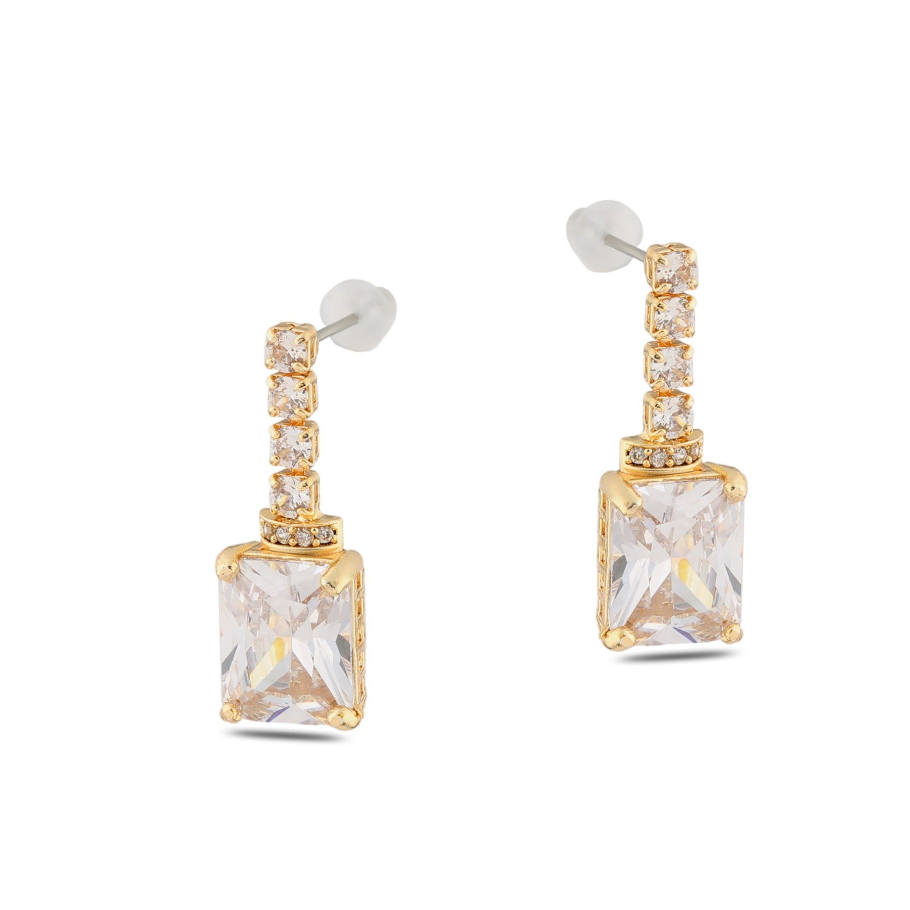 Toptan Altın Renk Şerit Sallantılı Çivili Zirkon Küpe - 1325 3 Toptan Altın Renk Şerit Sallantılı Çivili Zirkon Küpe - 1325