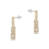 Toptan Altın Renk Şerit Sallantılı Çivili Zirkon Küpe - 1317