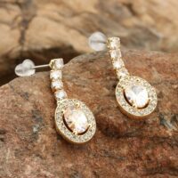 Alternative view of Toptan Altın Renk Şerit Sallantılı Çivili Zirkon Küpe - 1315