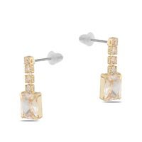 Toptan Altın Renk Şerit Sallantılı Çivili Zirkon Küpe - 1313