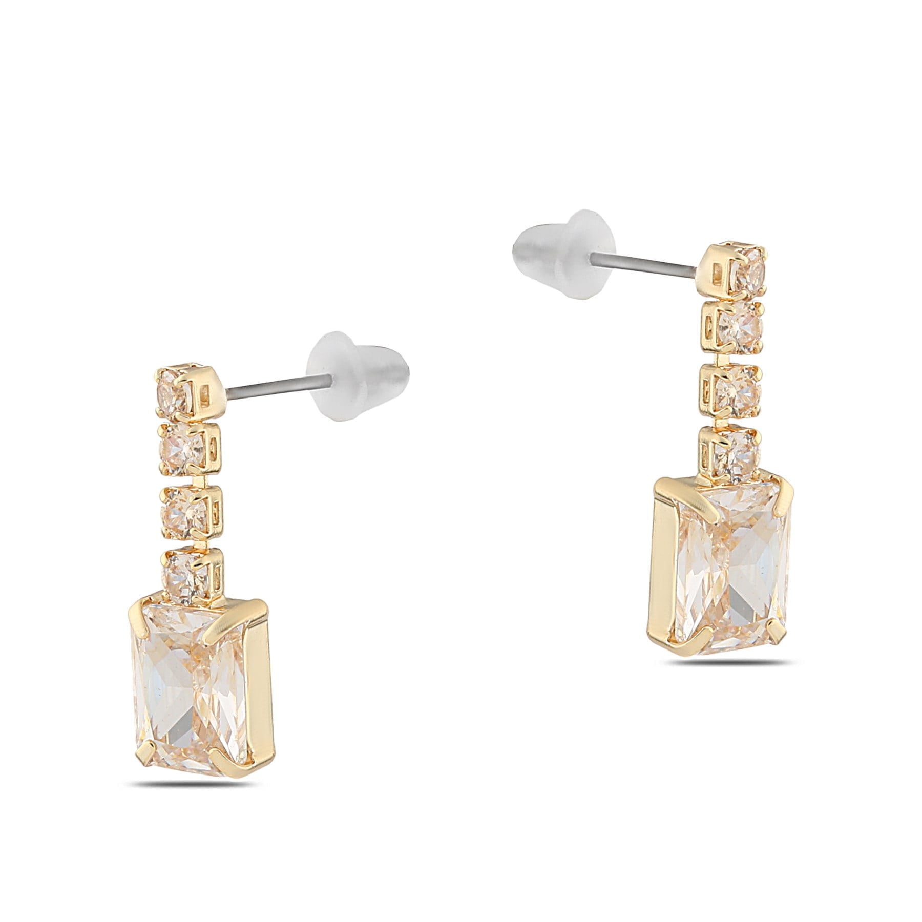 Toptan Altın Renk Şerit Sallantılı Çivili Zirkon Küpe - 1313 3 Toptan Altın Renk Şerit Sallantılı Çivili Zirkon Küpe - 1313