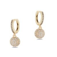 Toptan Altın Renk Mengeç Sallantılı Zirkon Küpe - 1333