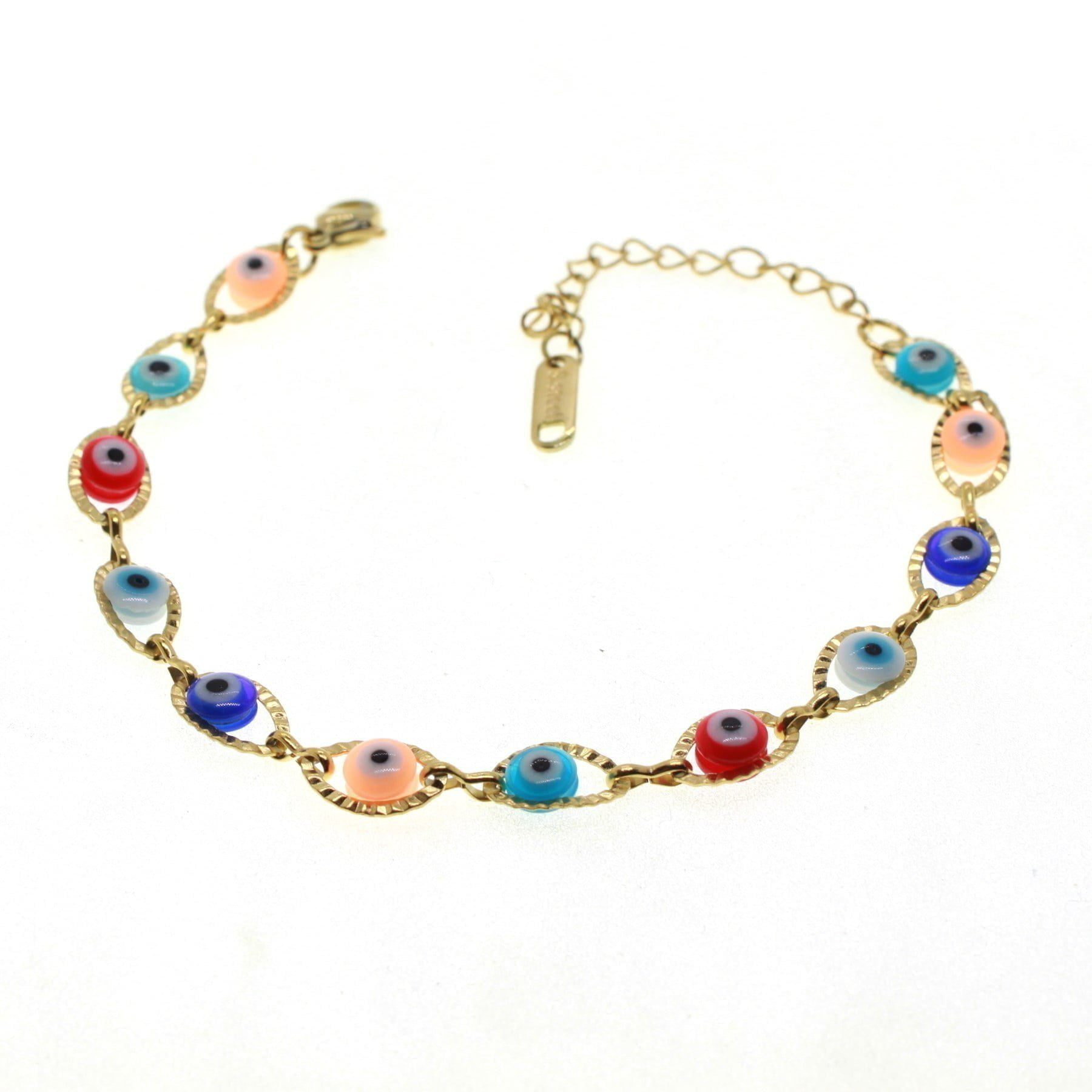 Toptan Altın Renk Renkli Göz Nazar Çelik Bileklik - 1550 3 Toptan Altın Renk Renkli Göz Nazar Çelik Bileklik - 1550