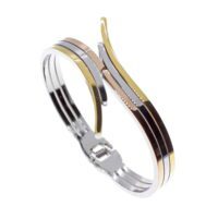 Toptan Üç Renk Altın Rose Gümüş Renk Saçak Model Çelik Kelepçe Bileklik - 1672