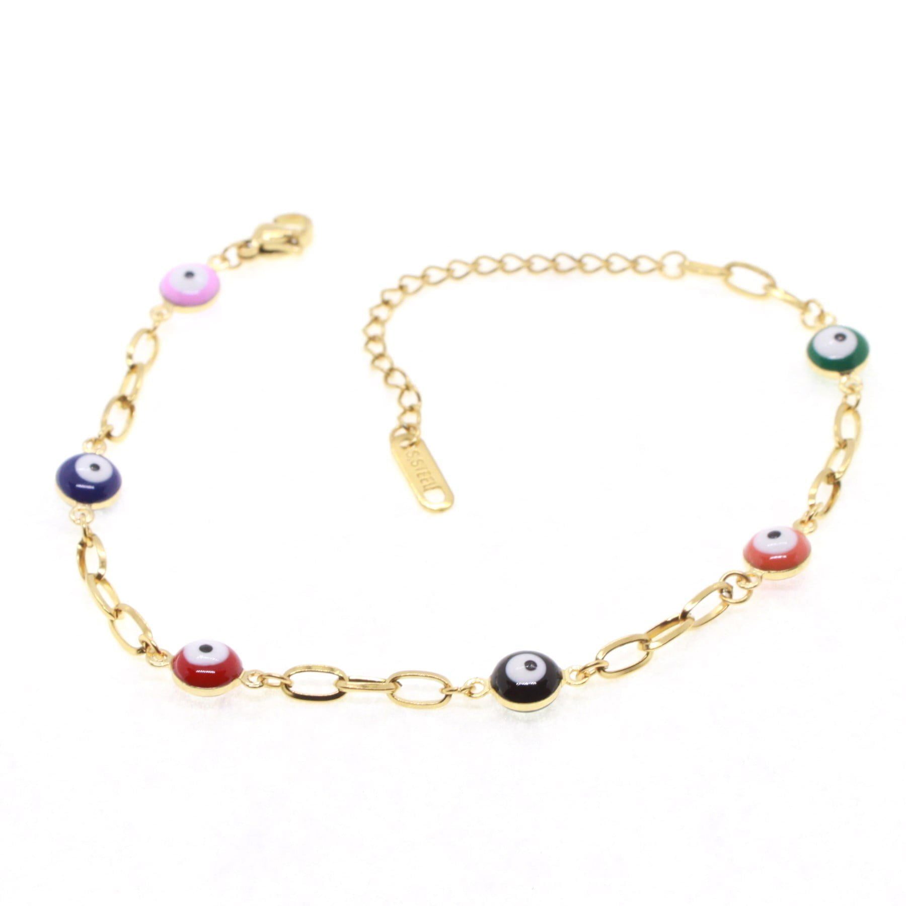 Toptan Altın Renk Altı Nazarlı Dikdörtgen Zincir Model Çelik Bileklik - 1616 3 Toptan Altın Renk Altı Nazarlı Dikdörtgen Zincir Model Çelik Bileklik - 1616