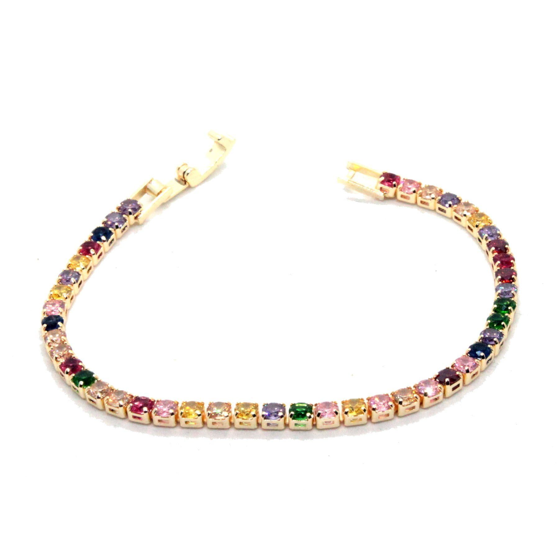 Toptan Altın Renk Zirkon Asorti Renk Su Yolu Bileklik - 1409 3 Toptan Altın Renk Zirkon Asorti Renk Su Yolu Bileklik - 1409