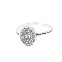 Toptan Gümüş Renk Oval Motif Zirkon Yüzük Ayarlabilir Her Parmağa Olur - 1514
