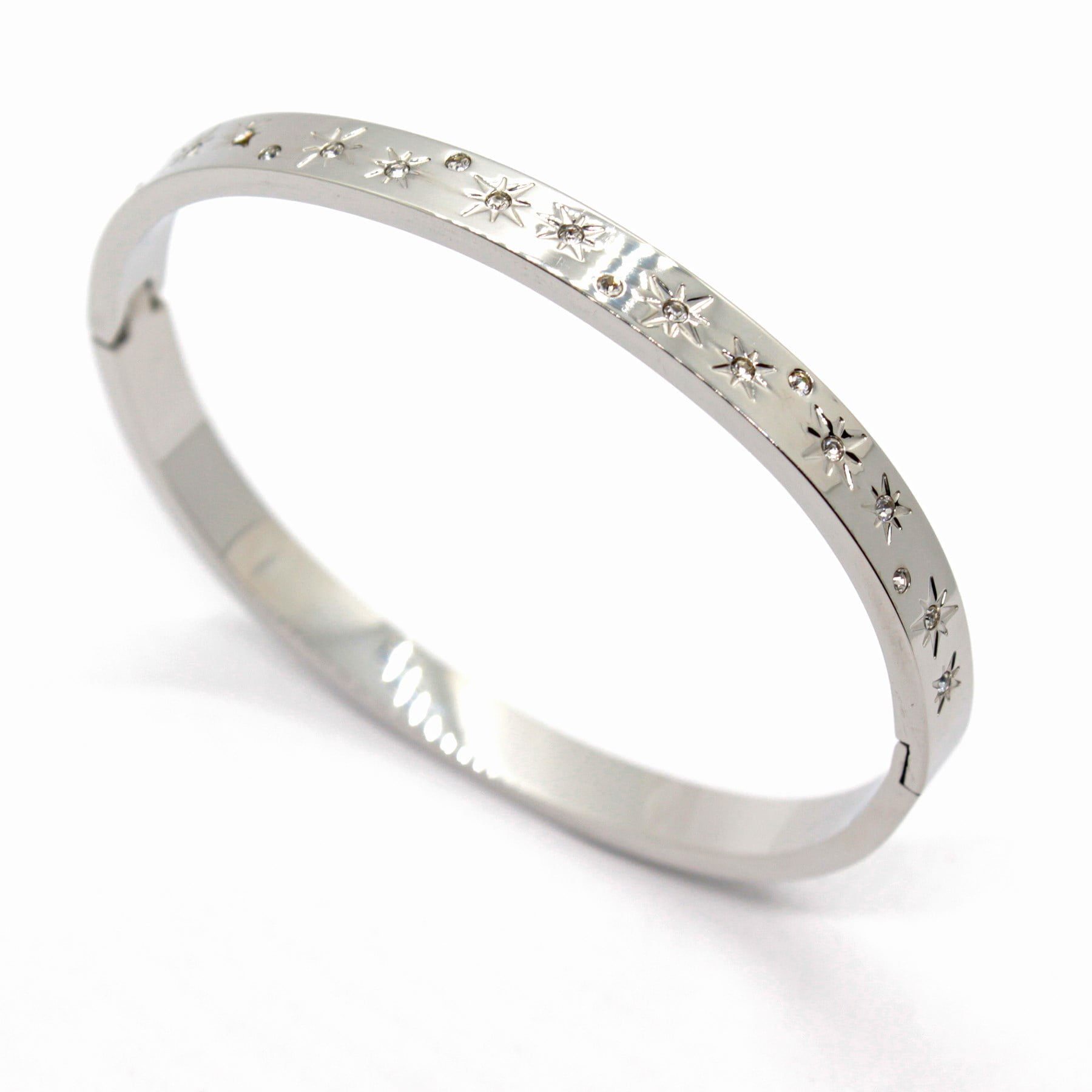 Toptan Gümüş Renk Çelik Yıldız Taşlı Kelepçe Bileklik - 1470 3 Toptan Gümüş Renk Çelik Yıldız Taşlı Kelepçe Bileklik - 1470